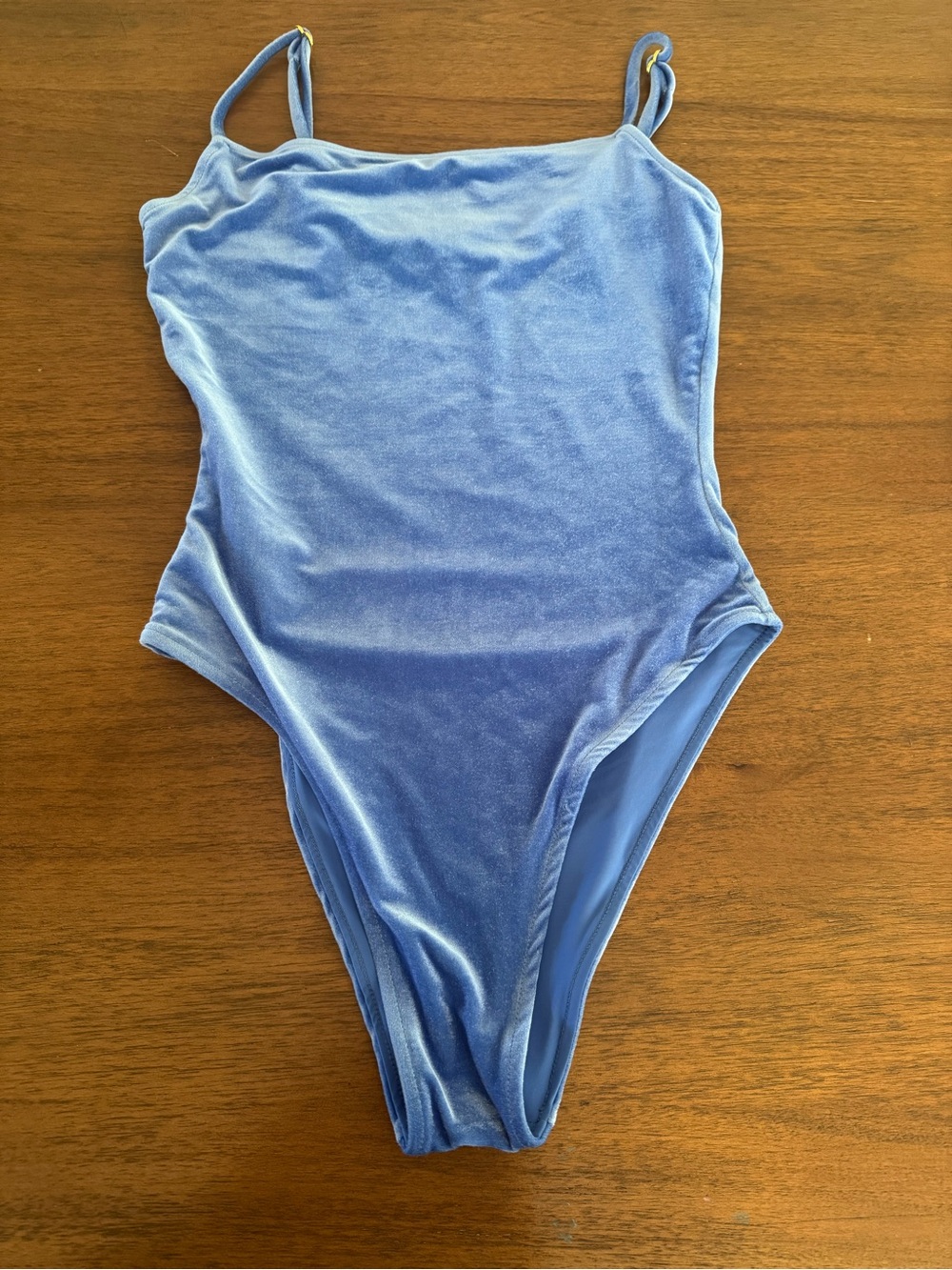 Velvet One-Piece Swim Bodysuit in Light Blue